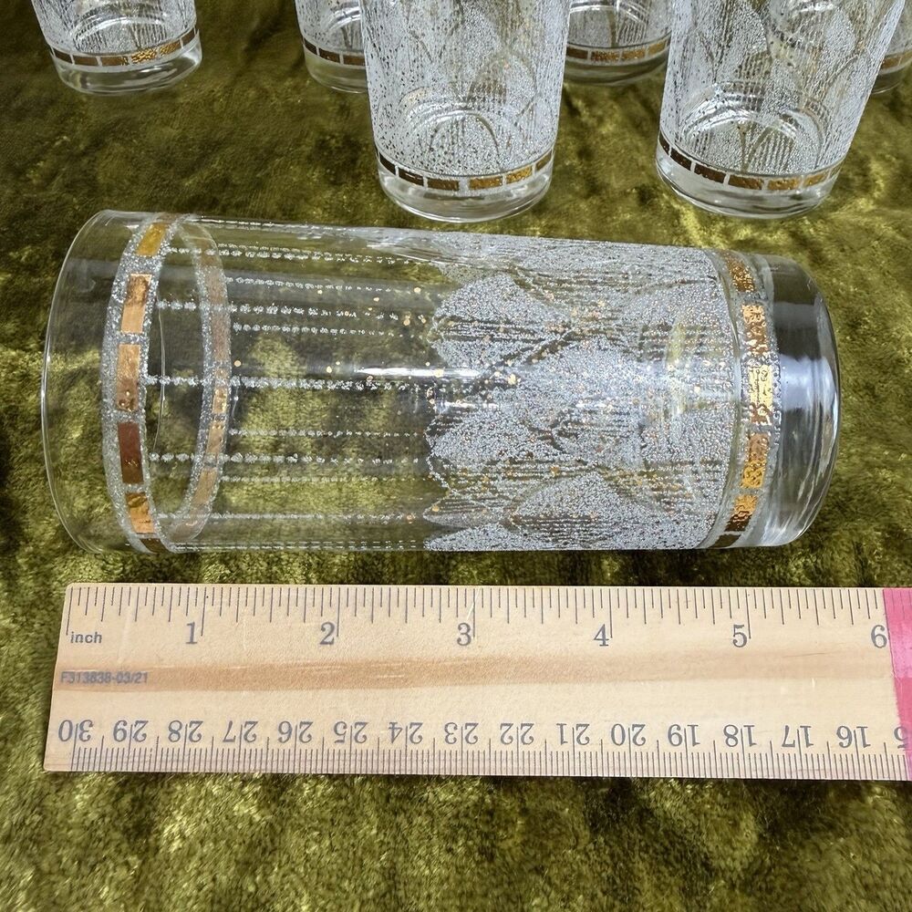 Mid Century Art Deco Clear With Gold Confetti Etching Tumbler Glasses 8 Count - Picture 4 of 8